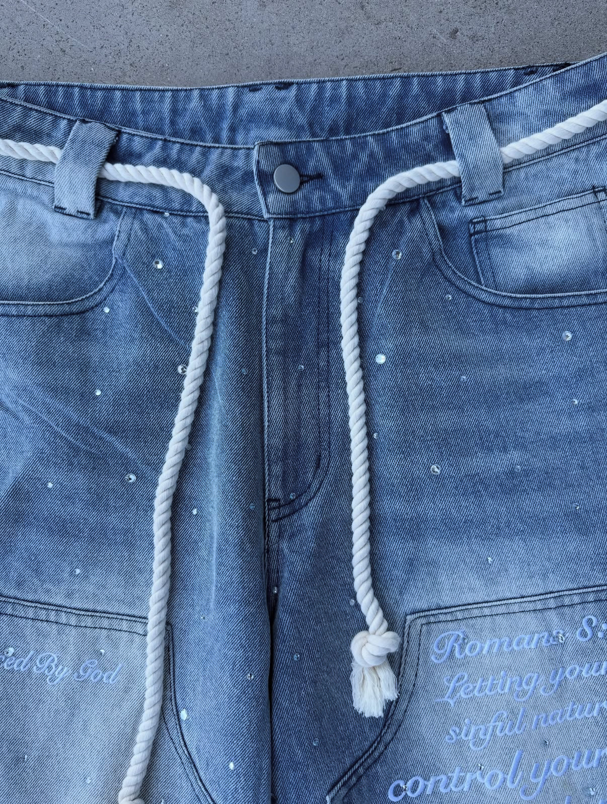 "mind of peace" denim shorts