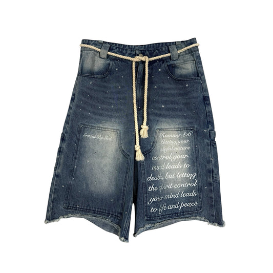 "mind of peace" denim shorts